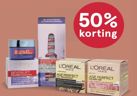 L’Oréal Paris Revitalift en Age Perfect gezichts- verzorging en -reiniging 50 % korting