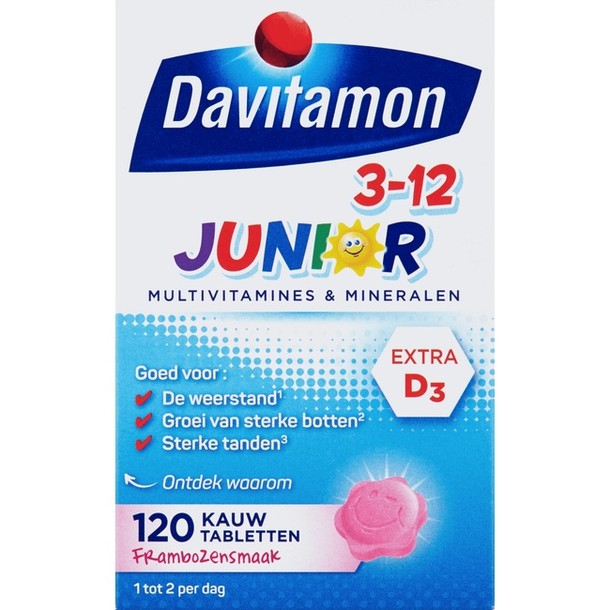 Davitamon Junior 3+ framboos 120 kauwtabletten