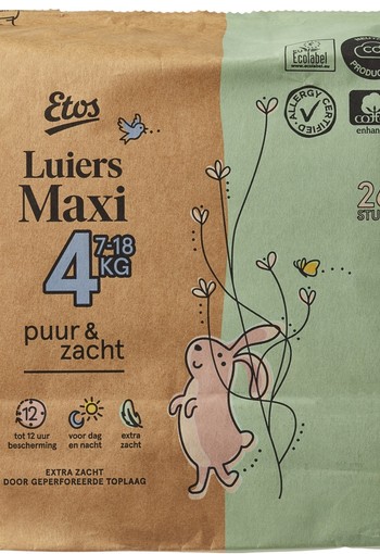 Etos Luiers Maxi Puur & Zacht Mt 4 ( 26 stuks )