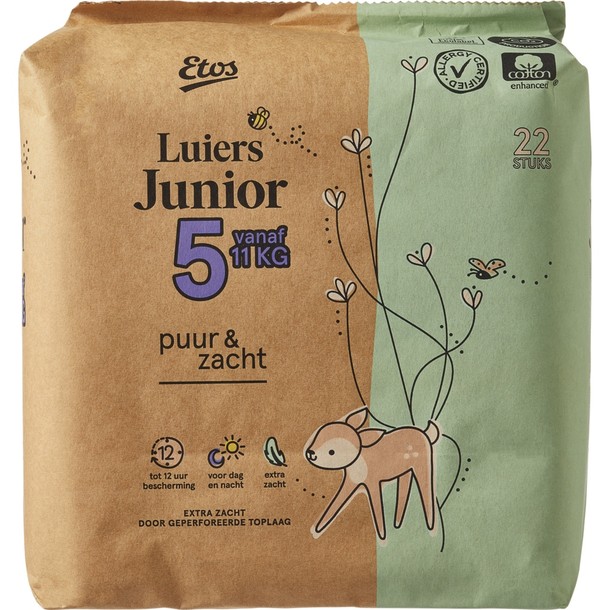Etos Luiers Junior Puur & Zacht Mt 5 ( 22 stuks )