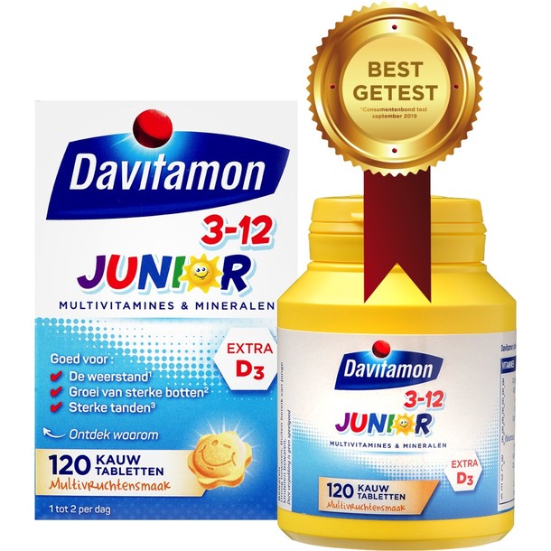 Davitamon Junior 3+ multifruit 120 kauwtabletten