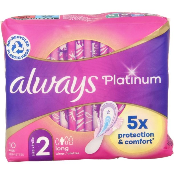 Always Maandverband platinum long vleugels mt 2 (10 Stuks)
