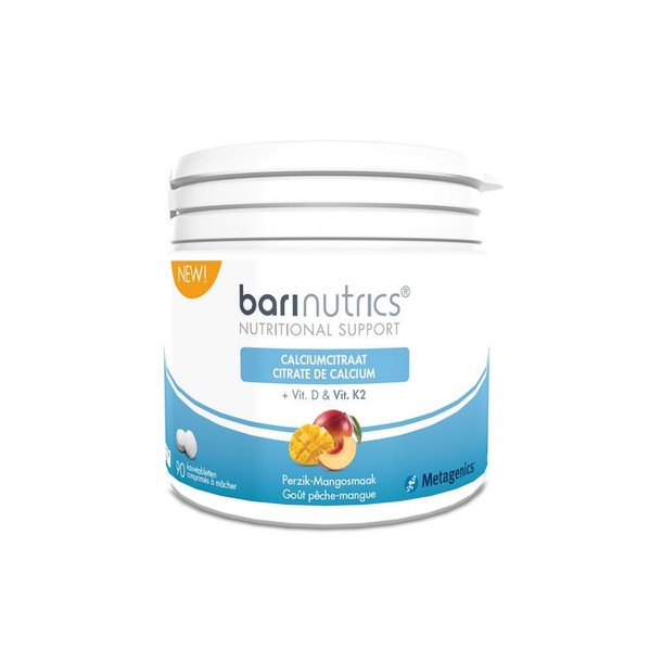 Barinutrics Calciumcitraat perzik-mango (90 Kauwtabletten)
