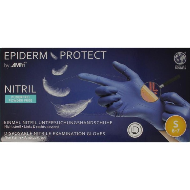 Epidermprotect Nitriel onderzoekhandschoen poedervrij S blauw (100 Stuks)