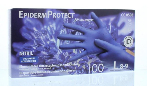 Epidermprotect Nitriel onderzoekhandschoen poedervrij L blauw (100 Stuks)