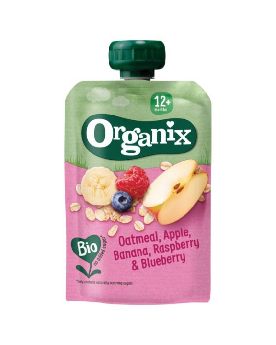 Organix Knijpfruit havermout appel banaan framb 12+M bio (100 Gram)