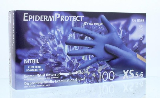 Epidermprotect Nitriel onderzoekhandschoen poedervrij XS blauw (100 Stuks)