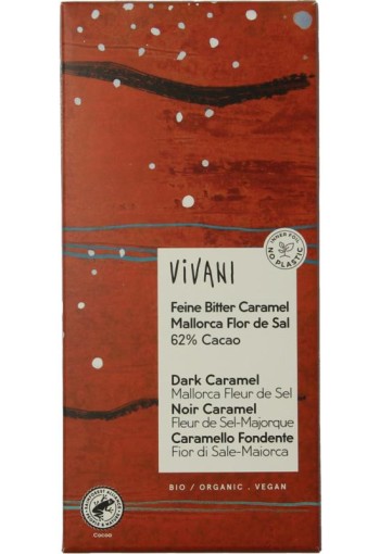 Vivani Chocolade puur 62% caramel fleur de sel bio (80 Gram)