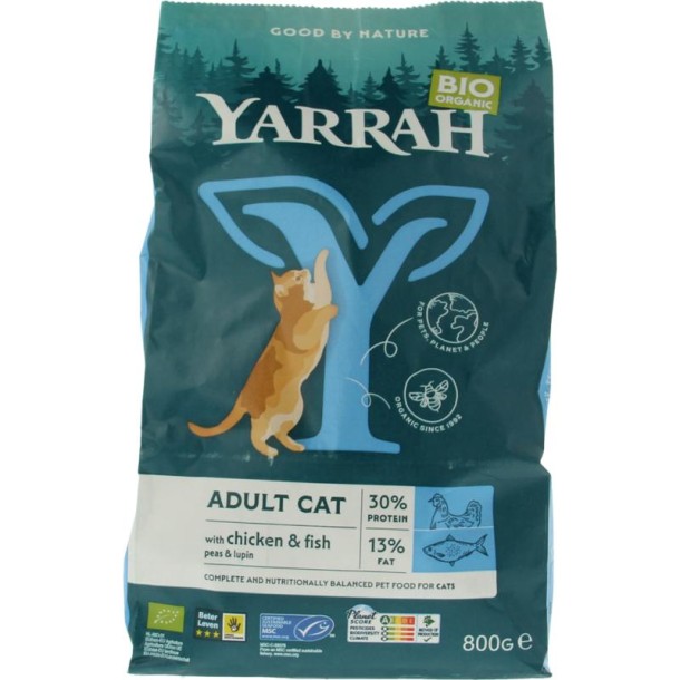 Yarrah Adult kattenvoer met vis bio (800 Gram)