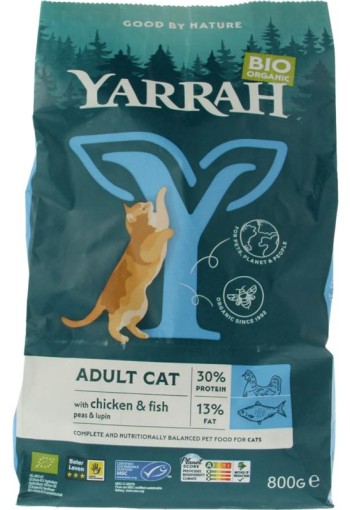 Yarrah Adult kattenvoer met vis bio (800 Gram)