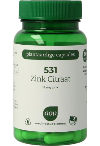 AOV 531 Zink citraat 15mg (60 Vegetarische capsules)