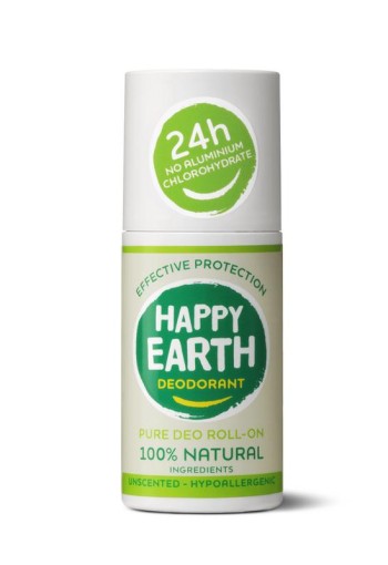 Happy Earth Pure deodorant roll-on unscented (75 Milliliter)
