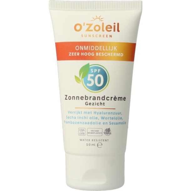 O'Zoleil Zonnebrandcreme gezicht SPF50 (50 Milliliter)