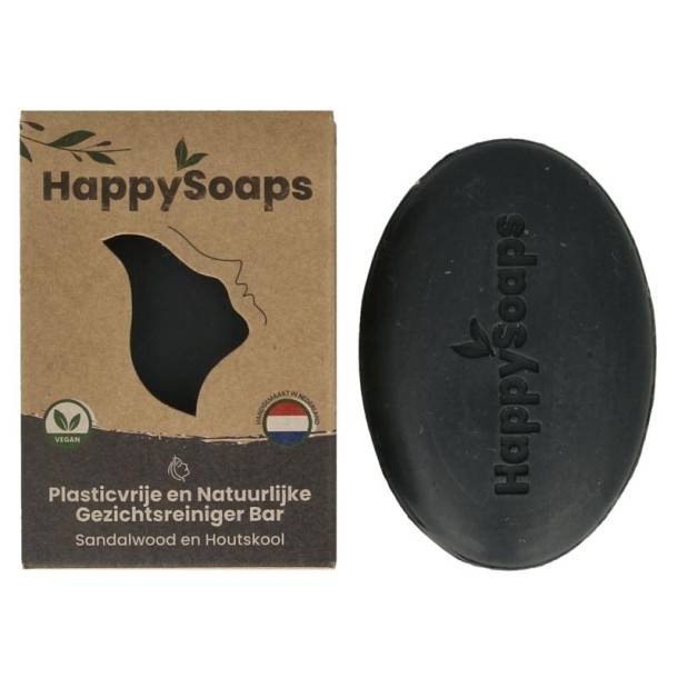 Happysoaps Gezichtsreiniger bar houtskool en sandelwood (70 Gram)
