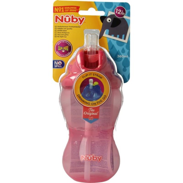 Nuby Flip it 360ml 12+ maanden roze (1 Stuks)