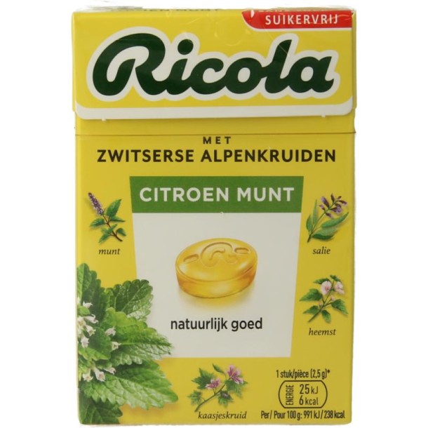 Ricola Citroen munt suikervrij doosje (50 Gram)