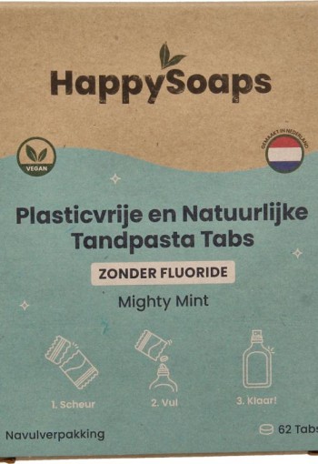 Happysoaps Tandpasta tabs zonder fluoride navulverpakking (62 Stuks)