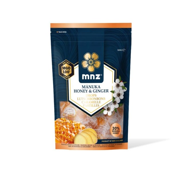 Manuka New Zealand Manuka Honing MGO 100+ pastilles gember (120 Gram)