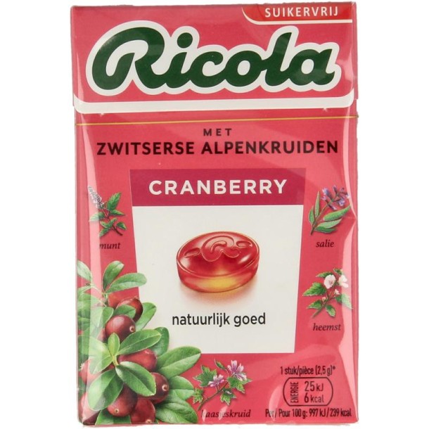 Ricola Cranberry suikervrij doosje (50 Gram)