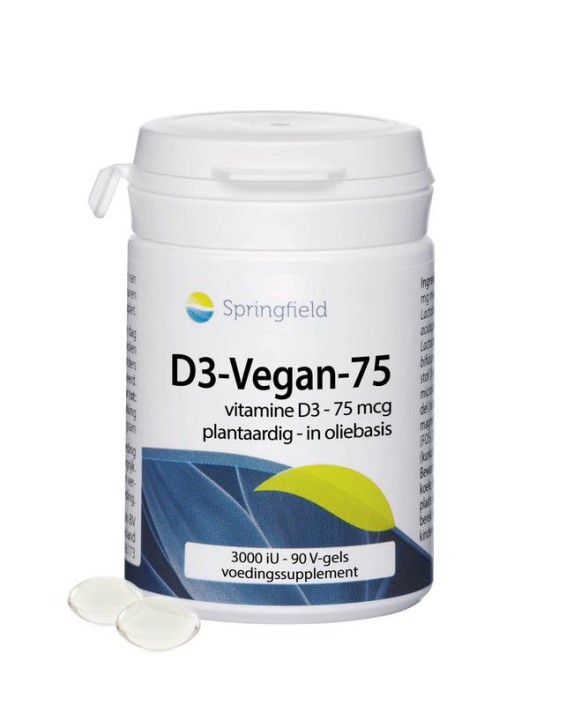 Springfield D3-Vegan-75 vitamine D3 75 mcg (90 Vegetarische capsules)