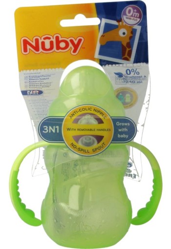 Nuby Trainingsfles anti lekspeen en anti lektuit 0+ (1 Stuks)