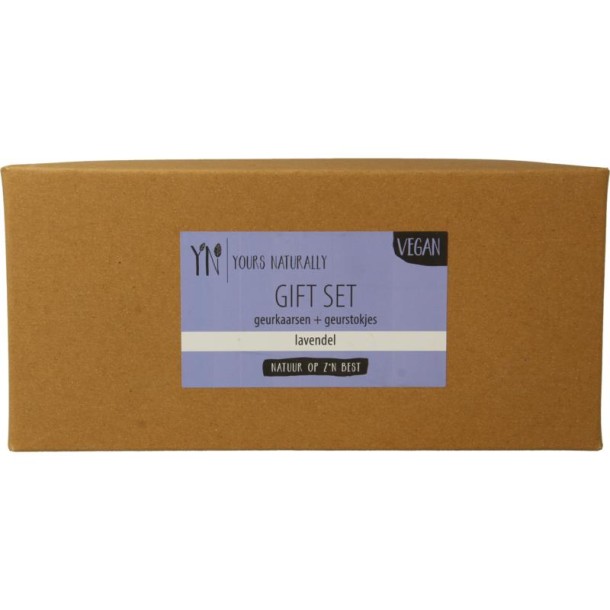 Yours Naturally Giftset 2 geurkaars&1x geurstokjes lavendel (1 Set)