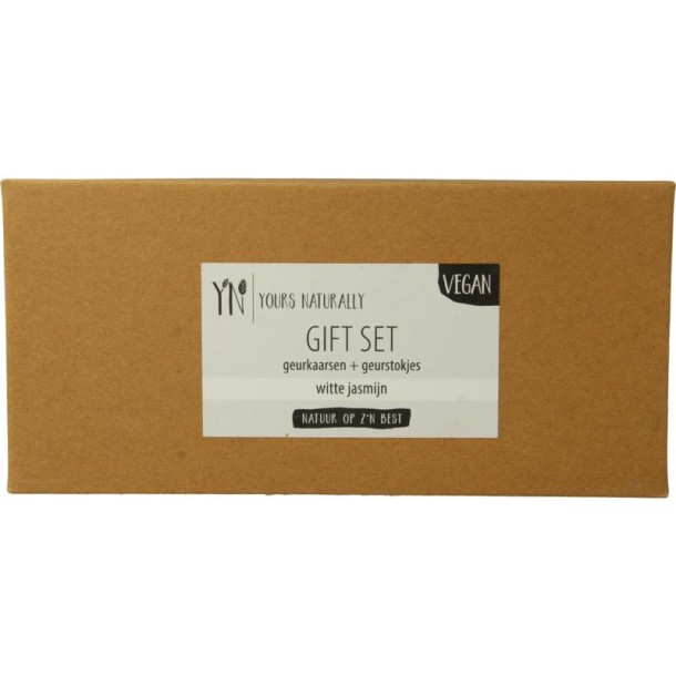 Yours Naturally Giftset 2 geurkaars&1x geurstokjes witte jasmijn (1 Set)