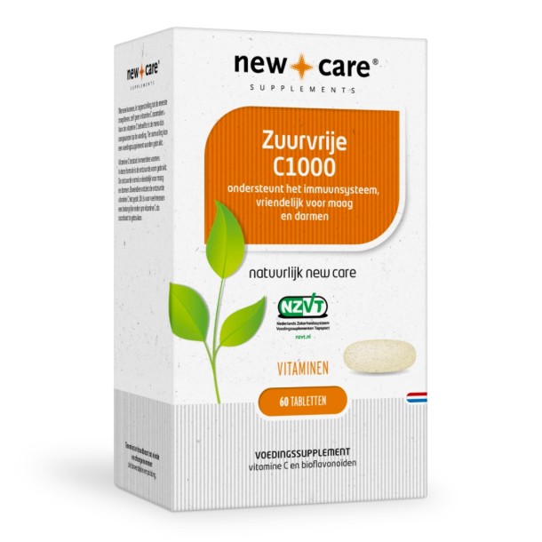 New Care Zuurvrije C1000 ondersteunt het immuunsysteem, vriendelijk voor maag en darmen Inhoud  60 tabletten