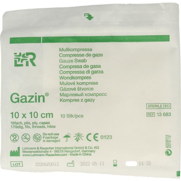 Gazin Gaaskompressen 10 x 10 cm steriel (10 Stuks)