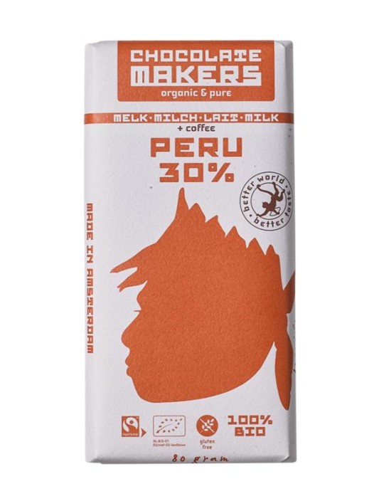 Chocolatemakers Awajun 30% met koffie bio fairtrade bio (80 Gram)