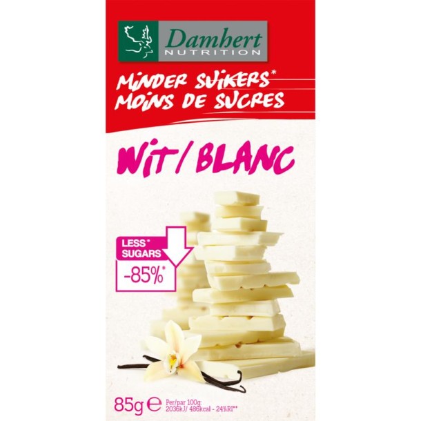 Damhert Chocoladetablet wit minder suikers (85 Gram)