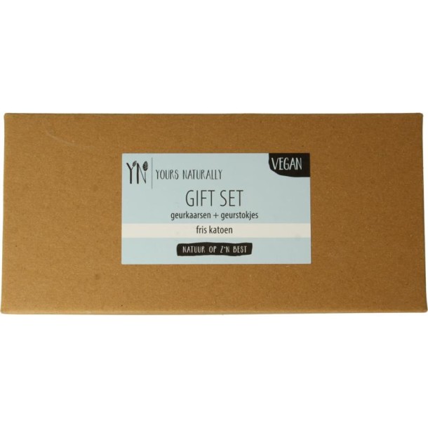 Yours Naturally Giftset 2 geurkaars&1x geurstokjes fris katoen (1 Set)