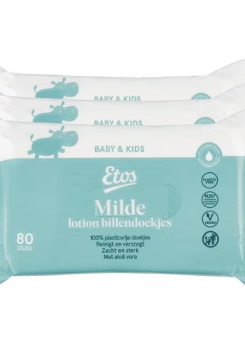 Etos Baby Lotion Billendoekjes Mild Vochtige Doekjes 3x80 stuks