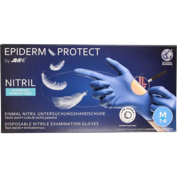 Epidermprotect Nitriel onderzoekhandschoen poedervrij M blauw (100 Stuks)