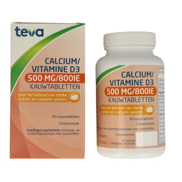 Teva Calcium / Vitamine D 500mg/800IE kauwtablet (90 Tabletten)