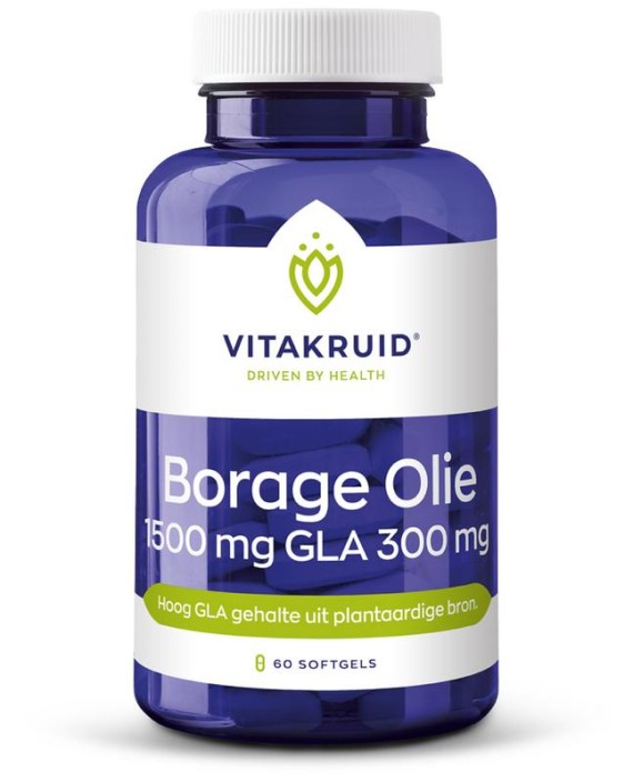 Vitakruid Borage Olie 1500mg GLA 300mg uit plantaardige bron (60 Softgels)