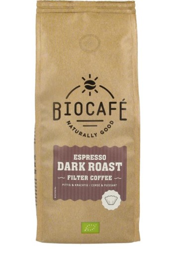 Biocafe Filterkoffie espresso dark roast bio (250 Gram)
