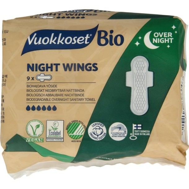 Vuokkoset Bio Maandverband night wing (9 Stuks)