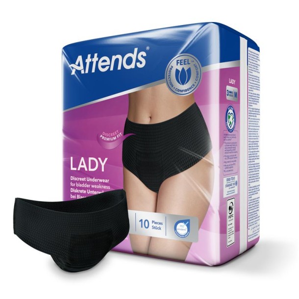 Attends Lady discreet underwear zwart 3M (10 Stuks)