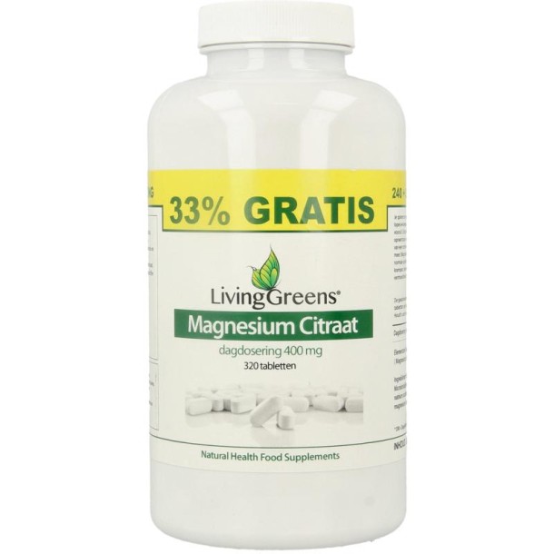 Livinggreens Magnesium citraat 400mg voordeelverpakking (320 Tabletten)