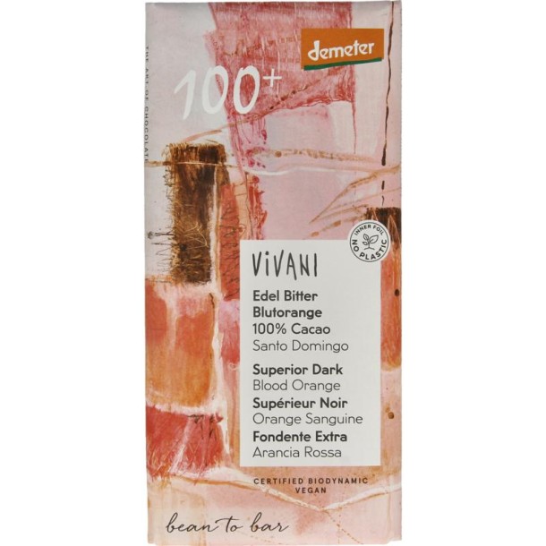 Vivani Chocolade Demeter puur 100% met bloedsinaasappel (90 Gram)