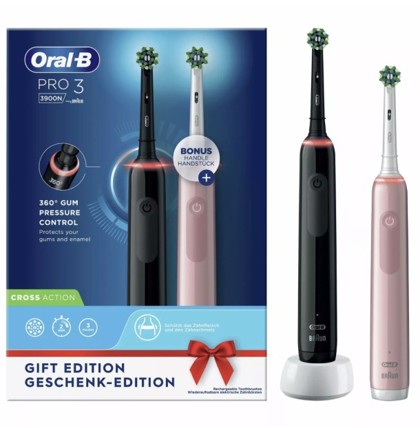 Oral-B Pro 3 3900 Zwarte en Roze Elektrische Tandenborstel By Braun