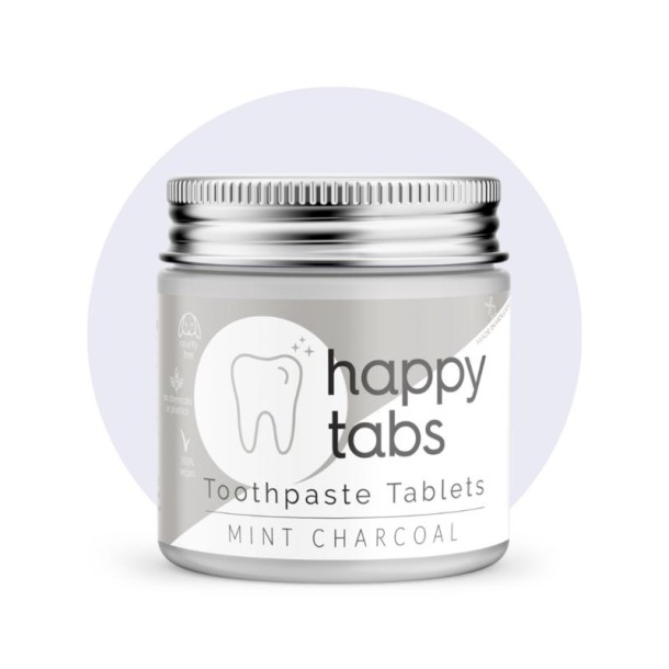 Happy Tabs Tandpasta tabletten mint charcoal fluoridevrij (80 Tabletten)