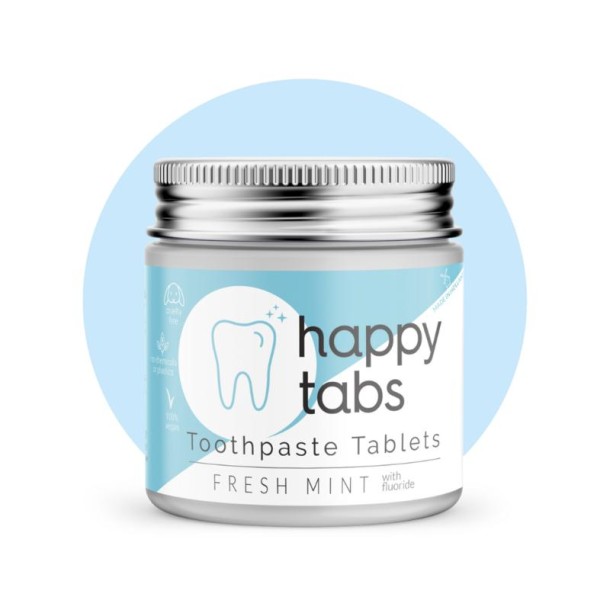 Happy Tabs Tandpasta tabletten fresh mint met fluoride (80 Tabletten)