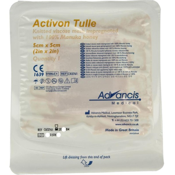 Advancis Activon manuka gaasverband 5 x 5 (1 Stuks)