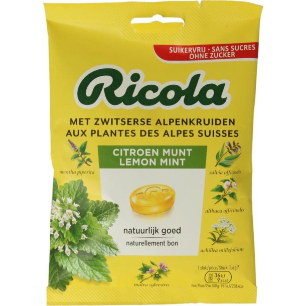 Ricola Citroen munt suikervrij (75 Gram)