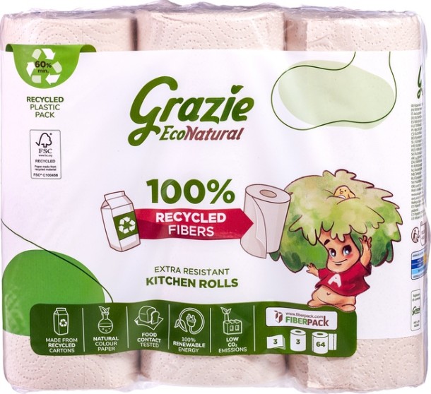 Grazie Natural Keukenrol 3-laags (3 Stuks)