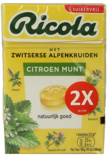 Ricola Citroen munt suikervrij duopak (100 Gram)