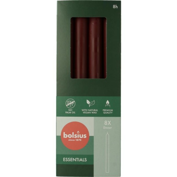 Bolsius Dinerkaarsen 230/20 velvet red (8 Stuks)