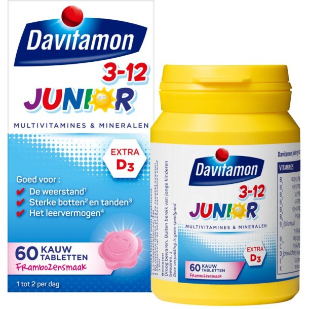 Davitamon Junior 3+ framboos 60 kauwtabletten